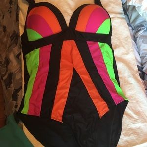 Multi color neon one piece swimsuit